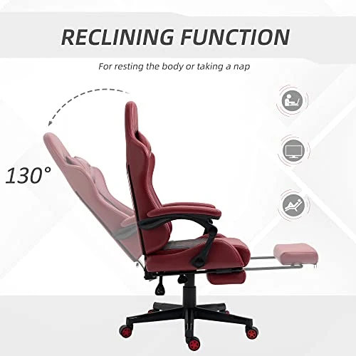Vinsetto Racing Gaming Chair Diamond PU Leather Office Gamer Chair High Back Swivel Recliner With Footrest, Lumbar Support, Adjustable Height, Red - Image 4