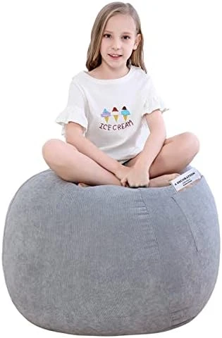 SANMADROLA Stuffed Animal Storage Bean Bag Chair Cover (No Filler) For Kids And Adults.Soft Premium Corduroy Stuffable Beanbag For Organizing Children Plush Toys Or Memory Foam Extra Large 300L (Grey) - Image 8