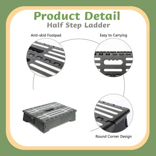 Meisuk Folding Step Stool With Handle, Indoor And Outdoor Folding And Shrinking Freely, 5 Inch Small Portable Folding Step Stool (Black) - Image 3