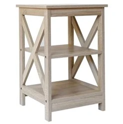 Rainbow Sophia Side Table, Modern Farmhouse Wood End Table With 3-Tier Storage, White Oak