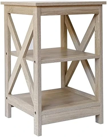 Rainbow Sophia Side Table, Modern Farmhouse Wood End Table With 3-Tier Storage, White Oak - Image 10
