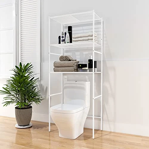 Fusehome Over The Toilet Storage Rack, 3 Tier Over The Toilet Bathroom Organizer Shelf, Freestanding Space Saver Toilet Stands With 4 Hooks - Image 6