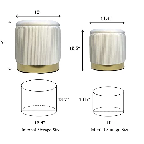 Ottoman With Storage - White Velvet Ottoman For Living Room, Velvet Storage Ottoman For Kids Room,Gold Ottoman With Storage, Vanity Chair For Bedroom,Set Of 2 Velvet Ottoman, Ottoman Seat (White) - Image 3