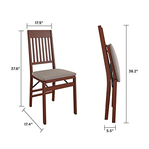 CoscoProducts COSCO Mission Back Solid Wood Folding Chair With Thick Fabric Padded, Walnut, 2-Pack, Triple Braced With Locking Mechanism, For Everyday Dining Or Extra Seating