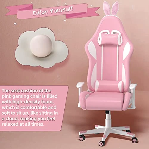 MUZII Pink Gaming Chair, Video Game Chairs, Racing Office Gaming Chairs For Adults Girls, PU Leather Computer Chair, PC Gamer Chair With Headrest And Lumbar Support - Image 5