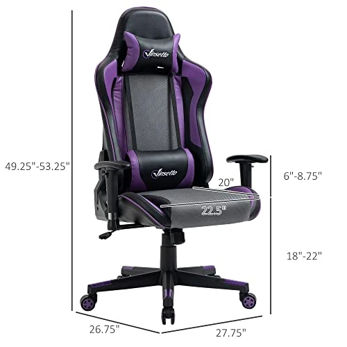 Vinsetto Gaming Chair Racing Style Ergonomic Office Chair High Back Computer Desk Chair Adjustable Height Swivel Recliner With Headrest And Lumbar Support, Purple - Image 3