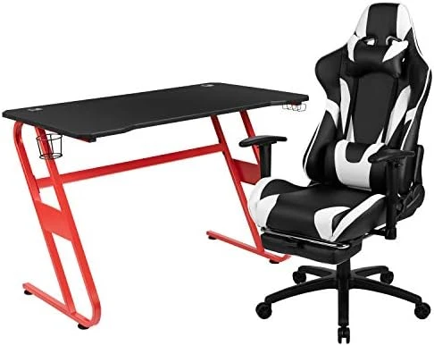 Flash Furniture Red Gaming Desk With Cup Holder/Headphone Hook & Red Reclining Back/Arms Gaming Chair With Footrest - Image 11