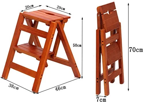 WFZCP Solid Wood Scale Stool Armchair Foldable Stool 2 Multifunctional Steps Folding Solid Wooden Chair Wood (Color : White) - Image 2