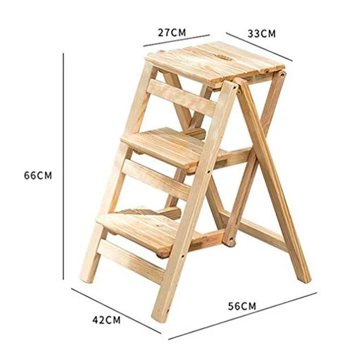 Folding Step Stool Step Ladder 3 Tier, Multi-Functional Folding Solid Wood Ladder Stool, Step Stool Household Muliti-Color Step Ladder Stool For Household And Office 330lbs - Image 2