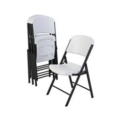 LIFETIME Commercial Grade Folding Chair, 4 Pack,High-Density Polyethylene, White Granite