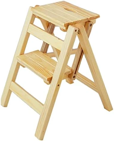 Wooden Folding Step Ladder 2 Steps Stool Portable Ladder Chair Non-Slip Compact Milti-fuction Safety Household Small Foot Stools Stairs Chair (Color : A) - Image 7