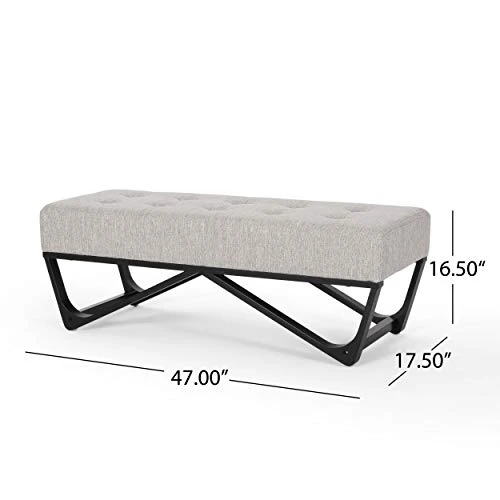Great Deal Furniture Emily Contemporary Fabric Ottoman Bench, Light Gray And Black - Image 3