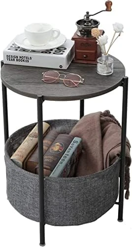 Tray Metal End Table Side Table Round Tray Removable Tray Outdoor & Indoor Drink Snack Coffee Table Telephone Table (Black(2 Plates)) - Image 7