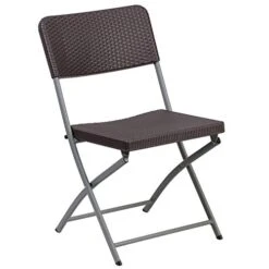 Flash Furniture HERCULES Series Brown Plastic Rattan Folding Chair With Grey Frame