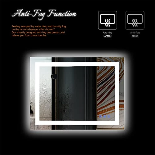 Bonnlo 32"×24" (800×600mm)Bluetooth Mirror,Led Bathroom Mirror Smart Mirror With Bluetooth Speaker, Anti-Fog Bathroom Led Mirror With Memory Touch, Dimmable Espejos Para Baños, Vertically/Horizontally - Image 4