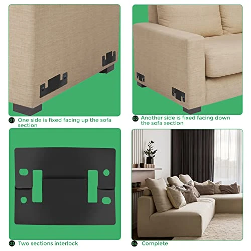 Hosrnovo Sectional Connectors, 4PCS Universal Large Metal Couch Connectors For Sectionals, 2 Sets Sofa Interlocking Furniture Connector Bracket Kit With Screws For Loveseat (Black) - Image 2