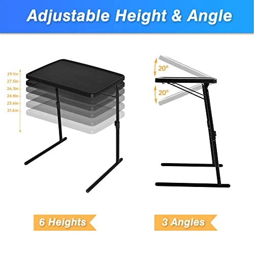 Max TV Tray Table, Allpop Extra Large Adjustable TV Tray For Eating, Folding Laptop Table With 6 Heights & 3 Tilt Angles For Dinner, Bed & Sofa, Black - Image 4