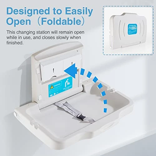 KISTEX Baby Changing Station Wall Mounted Changing Table Diaper Changing Station Portable For Home Commercial With Sign Horizontal - Image 4