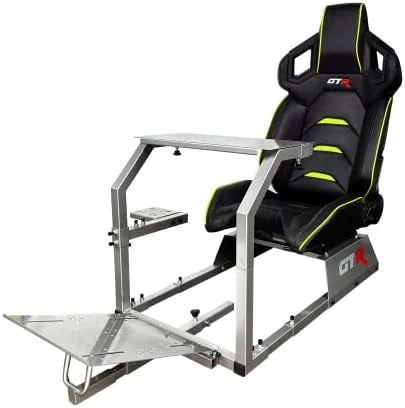 GTR Simulator GTA Model Silver Frame With Adjustable Black Red Leatherette Racing Seat Racing Driving Gaming Simulator Cockpit Chair - Image 8