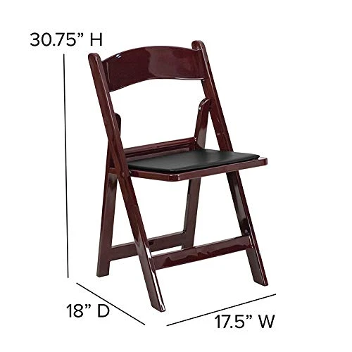 LIVING TRENDS 1 Pack Marvelius 1000 Lb. Capacity Red Mahogany Resin Folding Chair With Black Vinyl Padded Seat - Image 3
