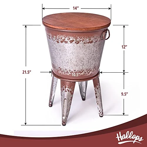 Hallops Farmhouse Accent Side Table | Galvanized Rustic Coffee Table | Metal Storage Ottoman Wood Cover With Stand| Farmhouse Decor Storage Bench With Legs(Set Of 1, Distressed Rustic) - Image 2