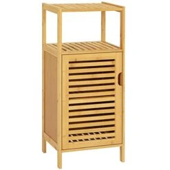 VIAGDO Bamboo Cabinet, Bathroom Storage Cabinet With Single Door And Shelf, Freestanding Bathroom Cabinet, Kitchen Cupboard, Sofa Side Table For Living Room/Hallway/Bedroom/Kitchen