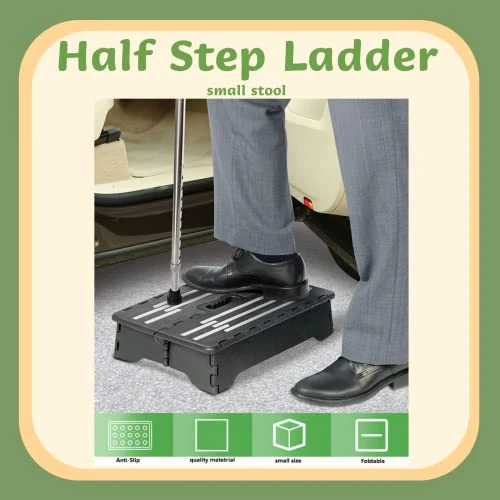 Meisuk Folding Step Stool With Handle, Indoor And Outdoor Folding And Shrinking Freely, 5 Inch Small Portable Folding Step Stool (Black) - Image 2