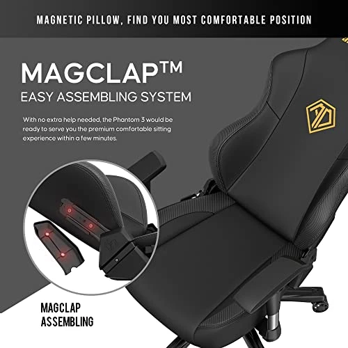 AndaSeat Phantom 3 Series Premium Office Gaming Chair,Faux Leather, Black (Gold Logo) 20.4in Seat Depth… - Image 2