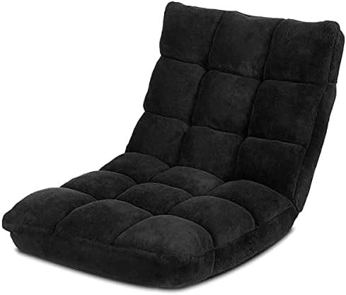 Giantex Floor Chairs For Adults - Floor Gaming Chair With Back Support, Coral Velvet, 14 Adjustable Position, Thick Sponge Padding, Floor Seating Lounge For Reading, Watching TV, Meditation (Gray) - Image 6