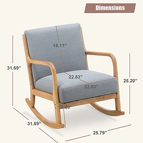 Altrobene Modern Rocking Chair, Accent Chair Glider Rocker, Lazy Lounge Arm Chair For Baby Nursery/Living Room/Bedroom, Grey, Waist Pillow Included - Image 2