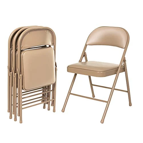 OEF Furnishings (4 Pack) Vinyl Padded Steel Folding Chairs, Beige - Image 2