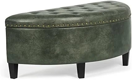 Homebeez 43.5" Half Moon Storage Ottoman Bench, Lift Top Faux Leather Storage Ottoman Bench For Bedroom Living Room (Light Brown) - Image 8