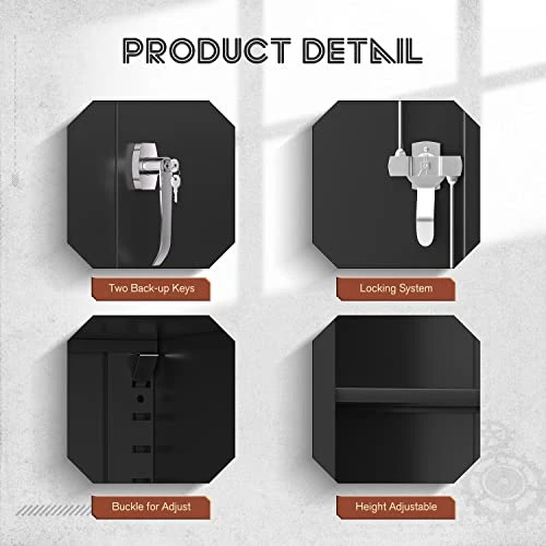 Superday Locking Metal Storage Cabinets, 71" Lockable Steel Storage Cabinet, Tall Black Cabinet With 2 Doors And 4 Adjustable Shelves For Garage, Home Office, Classroom, Pantry, File, Easy Assemble - Image 3