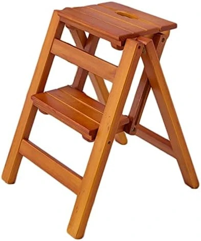 Wooden Folding Step Ladder 2 Steps Stool Portable Ladder Chair Non-Slip Compact Milti-fuction Safety Household Small Foot Stools Stairs Chair (Color : A) - Image 5