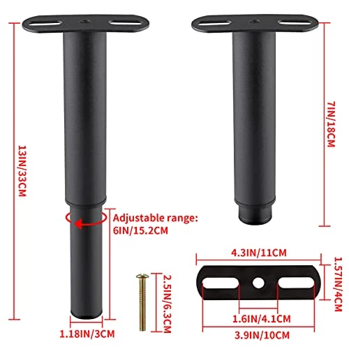 MOLIGOU 2 Pcs Bed Frame Support Legs, Adjustable Height Center Support Leg, Bed Slat Legs Replacement (Height: 7"-13") - Image 3