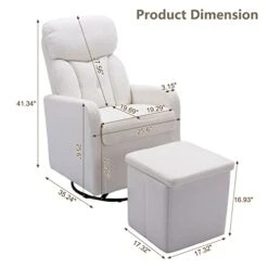 GNIXUU Rocking Chair Nursery, Swivel Glider With Ottoman, Accent Chairs Rocker With Arm For Living Room, Baby Room, Bedroom, White Teddy Fabric