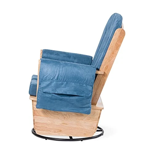 Foundations SafeRocker Steel Swivel Glider Rocker, Wood Base, Blue Microfiber Cushion - Image 3
