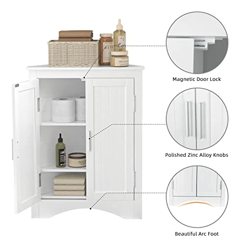 QSSLLC Bathroom Corner Cabinet, Home Floor Corner Storage Cabinet With Two Doors & Adjustable Shelves, Freestanding Storage Cabinet For Bathroom, Bedroom, Kitchen - Image 4
