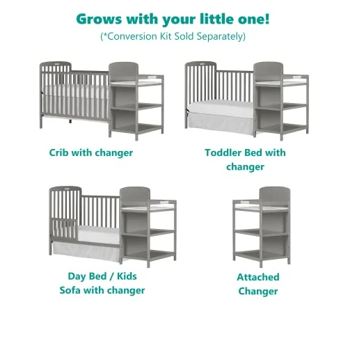 Dream On Me Anna 3-in-1 Full-Size Crib And Changing Table Combo In Steel Grey, Greenguard Gold Certified, Non-Toxic Finishes, Includes 1" Changing Pad, Wooden Nursery Furniture - Image 2