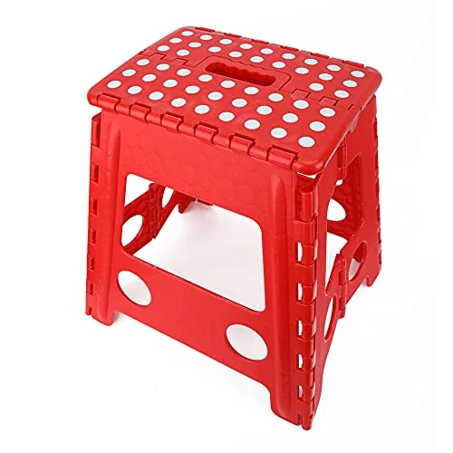 EVTSCAN 15.3” Folding Step Stool For Adults, Non-Slip Textured Grip Surface, Foldable Space Saving Design, Carrying Handle, Holds Up To 300 Pounds(Red) - Image 5