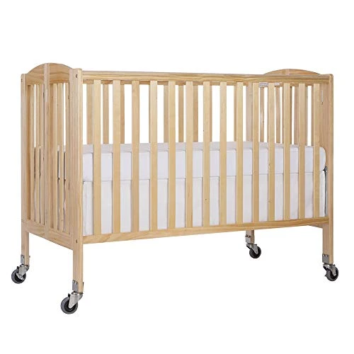 Dream On Me Folding Full Size Convenience Crib In Natural, Two Adjustable Mattress Height Positions, Comes With Heavy Duty Locking Wheels, Flat Folding - Image 7