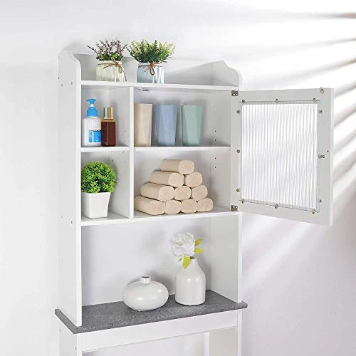 Wooden Bathroom Shelf Over The Toilet Cabinet Storage Space-Saving - Bathroom Freestanding Cabinet W/Adjustable Shelves, White - Image 5