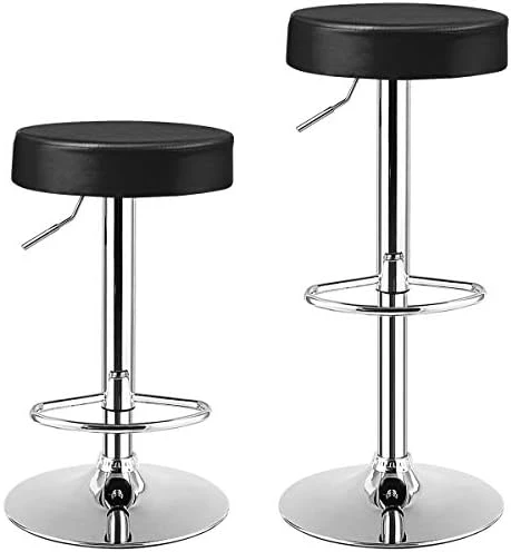 COSTWAY Bar Stool, Modern Swivel Backless Round Barstool, PU Leather Armless Bar Chair With Height Adjustable, Chrome Footrest, Sturdy Metal Frame For Kitchen Dining Living Bistro Pub (Black, 1 Pc) - Image 11