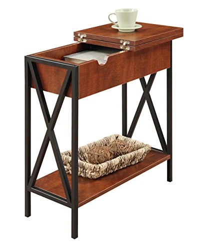 Convenience Concepts Tucson Flip Top End Table With Charging Station And Shelf, Cherry/Black - Image 2