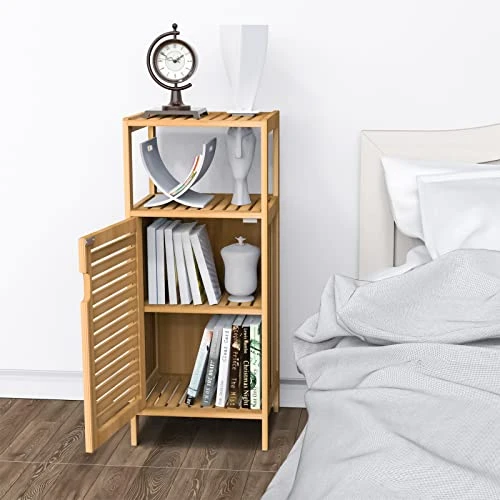 Purbambo Bathroom Bamboo Storage Cabinet, Freestanding Floor Cabinet With Door And Shelf For Bathroom, Living Room, Bedroom, Hallway, Kitchen - Image 4