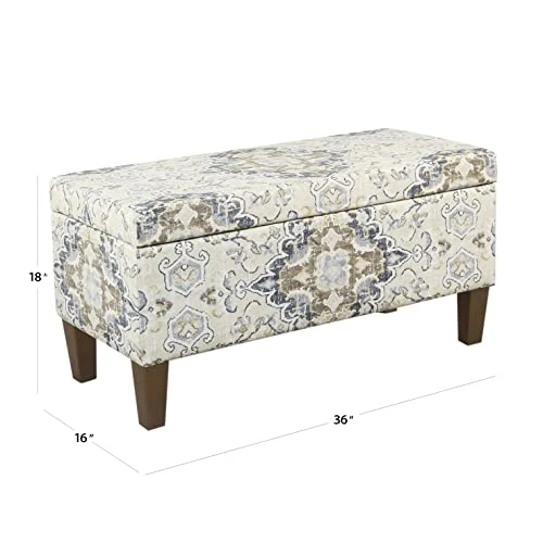 HomePop Ottomon Upholstered Rectangular Storage Ottoman Bench With Hinged Lid, Brown And Cream - Image 2