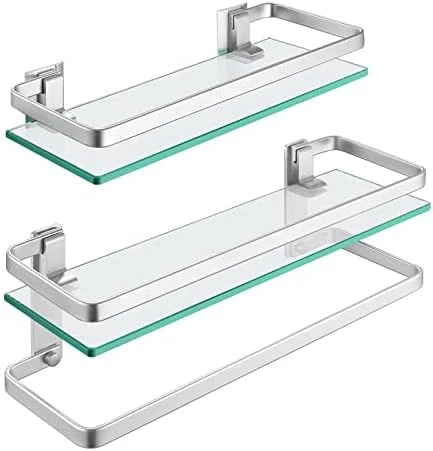 KES Bathroom Glass Shelf Aluminum Tempered Glass 8MM Extra Thick 2 Pack Rectangular 1 Tier Storage Organizer Wall Mount Silver, A4126A-P2 - Image 12