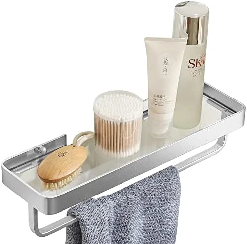 Danpoo Black Floating Shelf Bathroom Wall Shelf, 16" Tempered Glass Shelf Wall Mounted - Image 8