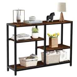 Furduzz Console Table -41 Inch Narrow Entryway Table With 3-Tier Shelves, Industrial Sofa Table For Living Room,Front Hall, Hallway,Dinning Room,Kitchen, Bedroom,Coffee Bar,Rustic Brown Foyer Table