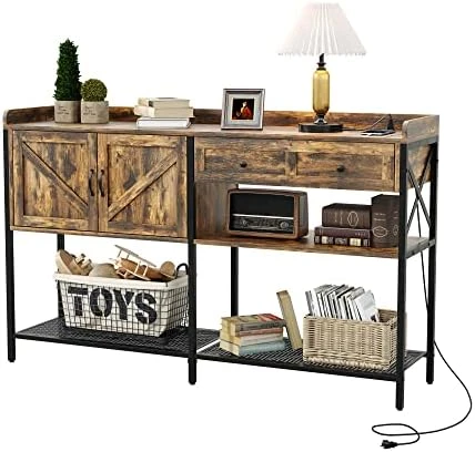 Furniouse 58" W Console Table With Cabinet, Narrow Sofa Table,Entryway Table With 4 Tier Open Storage, Side Table For Hallway, Living Room, Bedroom, Sturdy And Stable, Easy To Assemble Vine - Image 7